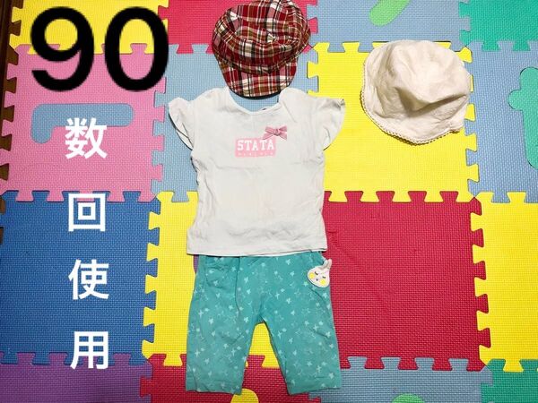 女の子　90 tシャツ上下セット　フリル　ミント 子供服 半ズボン ハーフパンツ