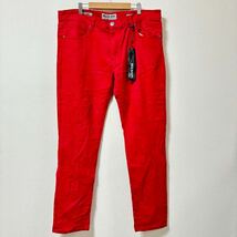 【RED RIVET JEANS】レッドリベットジーンズ デニムパンツ レッド 赤 スキニーパンツ 革パッチ カラージーンズ メンズ サイズ38/Y8615SS_画像1