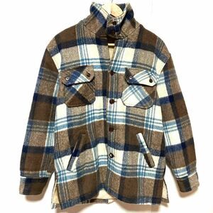 【standcollar coat】スタンドカラーコート ブラウン 茶色 チェック 柄 ウール混 中綿 裏地 ファー カバーオール メンズ サイズL/Y7608OS