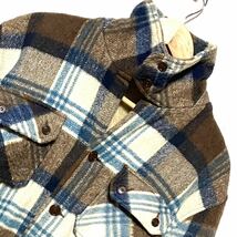 【standcollar coat】スタンドカラーコート ブラウン 茶色 チェック 柄 ウール混 中綿 裏地 ファー カバーオール メンズ サイズL/Y7608OS_画像6