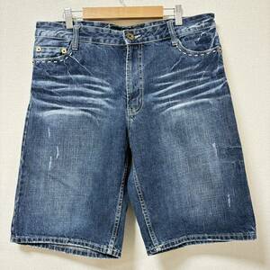 【Curtin conception】カーティンコンセプション ショートパンツ デニム ブルー ORIRIN DENIM スタッズ 革パッチ 刺しゅう メンズ/Y8576SS