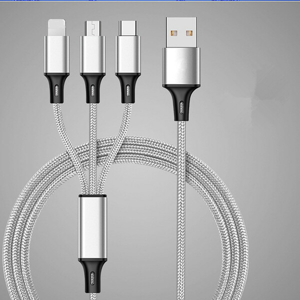 3in1 ３本セット充電ケーブル 1.2ｍ　Apple iPhone 急速充電/データ転送 Micro USB / Type-C ライトニング USBケーブル耐久性 折れ防止2色