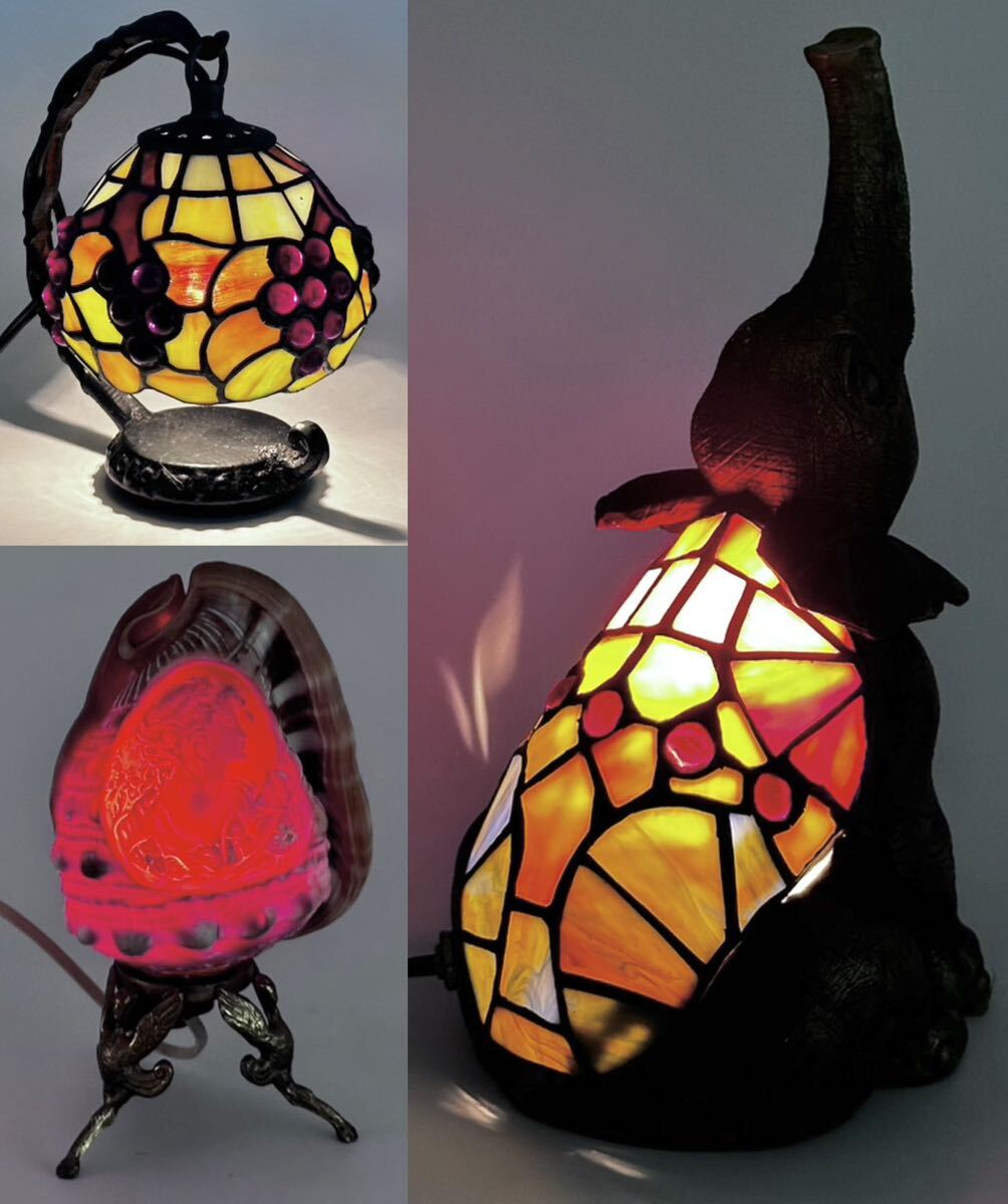 À partir de 1 yen ◆ 3 lampes de style antique / Camée en vitrail / Lampe de table Éclairage Lumière Tabletop / Objet Figurine d'intérieur, artisanat, artisanat, artisanat en verre, Vitrail