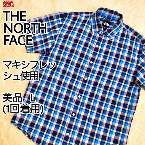 ノースフェイス　THE NORTH FACE半袖　シャツ　チェック　ブルー　パープルメンズ　Lサイズ