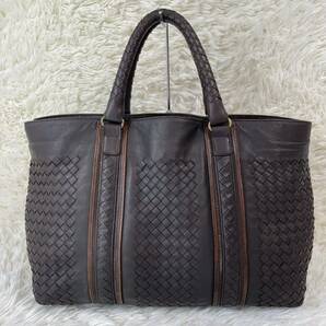 1円〜 極美品 定価50万 BOTTEGA VENETA ボッテガヴェネタ ビジネスバッグ トートバッグ レザー イントレチャート 大容量 A4\PC可 本革 茶の画像3