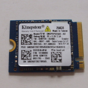 Kingston SSD M.2 NVMe Type2230 Gen 3x4 256GB 電源投入回数416回 使用時間235時間 正常100% OM3PDP3256B-AD 中古品ですの画像1