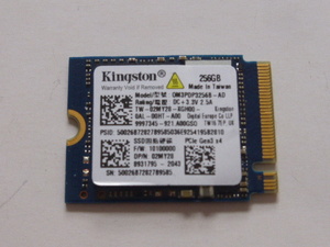 Kingston SSD M.2 NVMe Type2230 Gen 3x4 256GB 電源投入回数416回 使用時間235時間 正常100% OM3PDP3256B-AD 中古品です