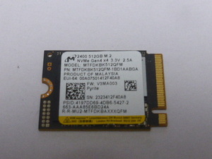 Micron 2400 SSD M.2 NVMe Type2230 Gen 4.0x4 512GB 電源投入回数317回 使用時間216時間 正常98% MTFDKBK512QFM 中古品です