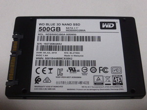 WD BLUE SSD SATA 2.5inch 500GB 電源投入回数18回 使用時間35回 正常100%判定 本体のみ WDS500G2B0A 中古品です