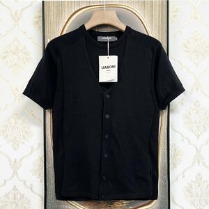 上級EU製＆定価3万◆UABONI*Paris*半袖Tシャツ*ユアボニ*パリ発◆高級ウール 上質 柔らかい 快適 無地 ニット トップス 紳士 M/46サイズ