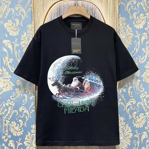 定価2万★christian milada・ミラノ発・半袖Tシャツ★コットン100％ 快適 通気 オシャレ クリスマス トップス ゆったり ユニセックス 2XL