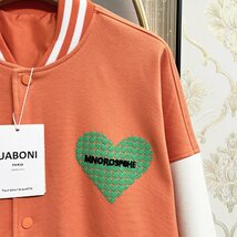 一枚限定 逸品EU製＆定価5万◆UABONI*Paris*スタジャン*ユアボニ*パリ発◆上品 薄手 通気吸湿 お洒落 切替 個性 アウター ブルゾン L/48_画像6