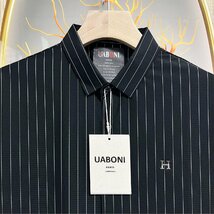 人気EU製＆定価3万◆UABONI*Paris*半袖シャツ*ユアボニ*パリ発◆豪華シルク/コットン混 薄手 接触冷感 ストライプ 紳士 メンズ 夏 L/48_画像3