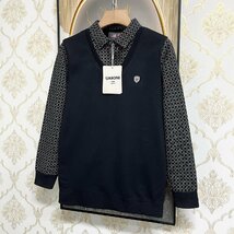 高級EU製＆定価5万◆UABONI*Paris*長袖ポロシャツ*ユアボニ*パリ発◆上質 暖かい 裏起毛 ソフト 切替 レトロ 定番 通勤 ビジネス M/46_画像6