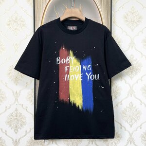 定番EU製＆定価2万◆UABONI*Paris*半袖Tシャツ*ユアボニ*パリ発◆綿 通気 薄手 吸湿 個性 英字 落書き風 ストリート感 トップス 夏 L/48