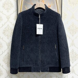 一枚限定EU製＆定価8万◆UABONI*Paris*ジャケット*ユアボニ*パリ発◆豪華ミンク/カシミヤ混 総柄 暖か ストライプ 洗練 アウター XL/50