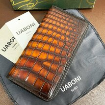 最高級 限定EU製＆定価68万◆UABONI*アリゲーター・ファスナー長財布◆希少 手染 ハンドメイド パティーヌ クロコ 本革 レザー メンズ 紳士_画像2