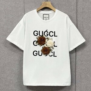 新作ヨーロッパ製※定価2万◆ブルガリア発※RISELIN 半袖Tシャツ 上品 通気 個性 油絵風 花 立体感 カットソー キレイめ レディース M/46