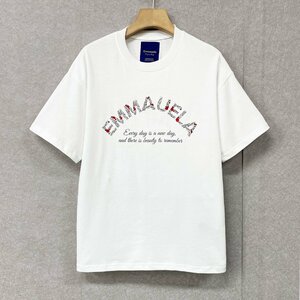 新作・半袖Tシャツ 定価2万◆Emmauela・イタリア・ミラノ発◆コットン100％ 速乾 吸汗 薄手 バラ ロゴ カットソー 定番 男女兼用 XL/50