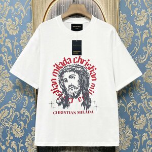 定価2万★christian milada・ミラノ発・半袖Tシャツ★上級 コットン100％ 速乾 通気 スウェット アメカジ カッコイイ スタイリッシュ L/48