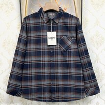 高級EU製＆定価4万◆UABONI*Paris*長袖シャツ*ユアボニ*パリ発◆高品質カシミヤ 薄手 快適 ソフト チェック柄 オシャレ 洗練 通勤 XL/50_画像1