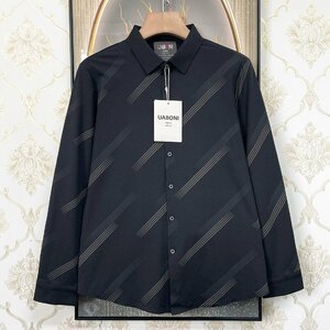 ..EU made & regular price 4 ten thousand *UABONI*Paris* long sleeve shirt *yuaboni* Paris departure * high class silk / cotton . smooth comfortable .. piece . stripe commuting gentleman L/48