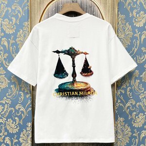 定価2万★christian milada・ミラノ発・半袖Tシャツ★コットン100％ 吸汗 薄手 柔らかい 個性 天秤座 きれいめ ユニセックス L/48