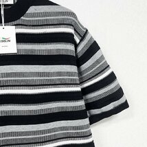 人気ヨーロッパ製※定価3万◆ブルガリア発※RISELIN 半袖Tシャツ 上品 ウール混 通気 ストライプ 切替 サマーニット ゆったり 夏 XL/50_画像6