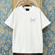 定価2万★christian milada・ミラノ発・半袖Tシャツ★コットン100％ 薄手 通気 爽やか 個性 蝶柄 カットソー ストリート 男女兼用 L/48_画像2