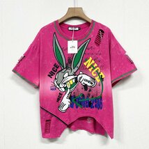 個性ヨーロッパ製※定価2万◆ブルガリア発※RISELIN 半袖Tシャツ 人気 薄手 兎柄 ダメージ加工 レトロ感 ストリート トップス 春夏 L/48_画像1