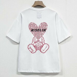 上品ヨーロッパ製※定価2万◆ブルガリア発※RISELIN 半袖Tシャツ 上質 薄手 通気 プリント 遊び心 トップス カットソー 個性 夏服 XL/50