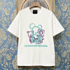 定価2万★christian milada・ミラノ発・半袖Tシャツ★綿100％ 薄手 個性 クマ・ロボット柄 カジュアル シンプル トップス M/46サイズ