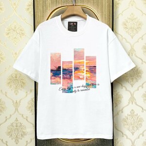 定番EU製＆定価2万◆UABONI*Paris*半袖Tシャツ*ユアボニ*パリ発◆上質コットン 個性 ゆったり 油絵 英字 シンプル おしゃれ M/46サイズ