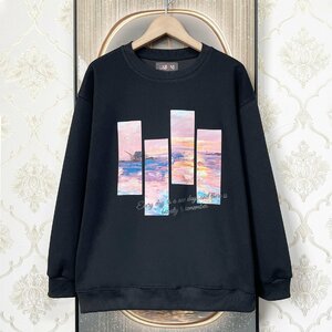 超人気EU製＆定価4万◆UABONI*Paris*トレーナー*ユアボニ*パリ発◆上質コットン 個性 ゆったり 油絵 英字 シンプル スウェット L/48サイズ