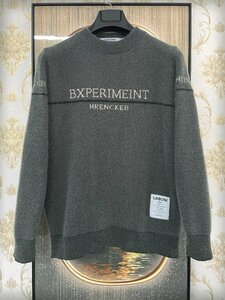 ★★人気EU製＆定価5万◆UABONI*Paris*セーター*ユアボニ*パリ発◆豪華ミンク/カシミヤ混 上質 厚手 クルーネック 英字柄 カジュアル M/46