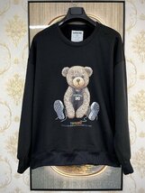 逸品EU製＆定価4万◆UABONI*Paris*ユアボニ*トレーナー*フランス◆コットン 軽量 クマ クルーネック ブラック レジャー スウェット L/48_画像1