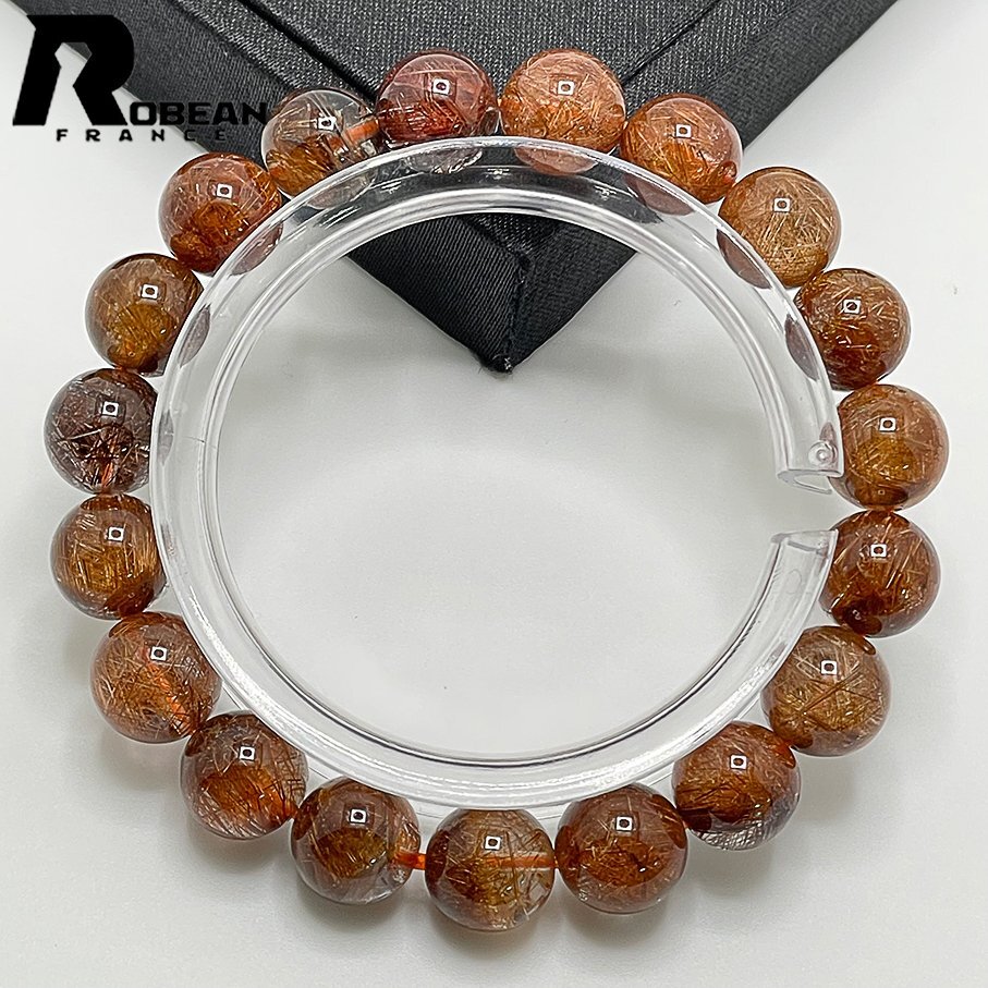 Elegante fabricado en la UE Precio normal 80, 000 yenes★ROBEAN Cuarzo rutilado marrón★ Pulsera Piedra de poder Piedra natural Hermoso dinero Suerte Amuleto 10.3-10.8mm 1008J251, trabajo de perlas, rosario, piedra natural, piedras semi preciosas