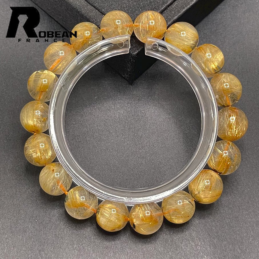 High quality made in EU Regular price 70, 000 yen★ROBEAN･Titin Rutil★Golden Needle Crystal Gold Bracelet Nine Star Good Luck Natural Stone Money Luck Amulet 10.9-11.2mm Z401029, beadwork, beads, natural stone, semi-precious stones