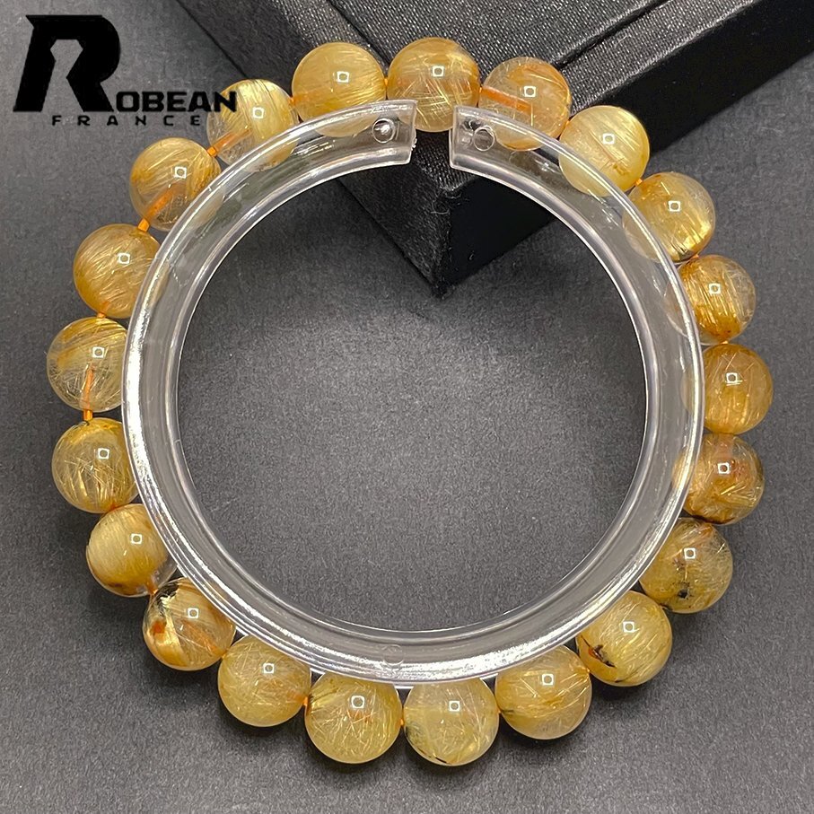 Raro fabricado en la UE Precio normal 60, 000 yenes★ROBEAN･Rutilato de titina★Pulsera de oro con cristal de aguja dorada Nueve estrellas Buena suerte Piedra natural Amuleto de la suerte del dinero 9-9, 3 mm Z401027, trabajo de perlas, rosario, piedra natural, piedras semi preciosas