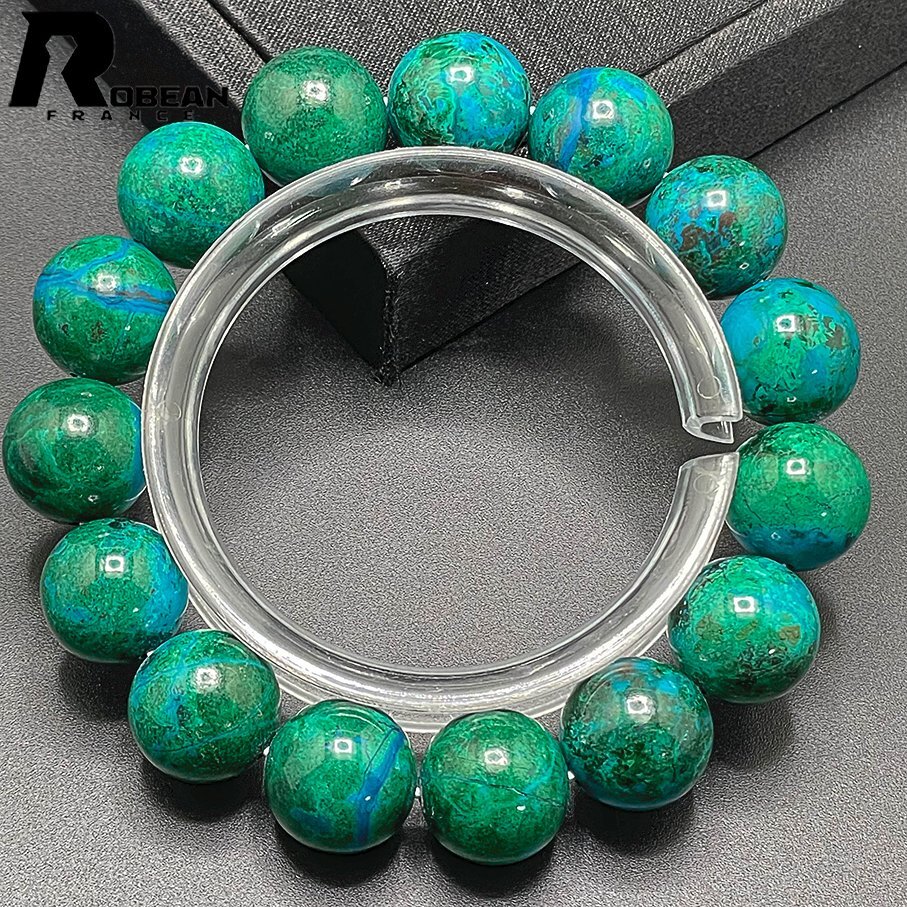 Fabrication européenne de haute qualité Prix régulier 120, 000 yens★ROBEAN･Chrysocolle bleue★Bracelet en pierre de puissance Pierre de chrysocolle Pierre de Phoenix Belle amulette 13.8-14.6mm C402050, perlage, perles, Pierre naturelle, pierres semi-précieuses