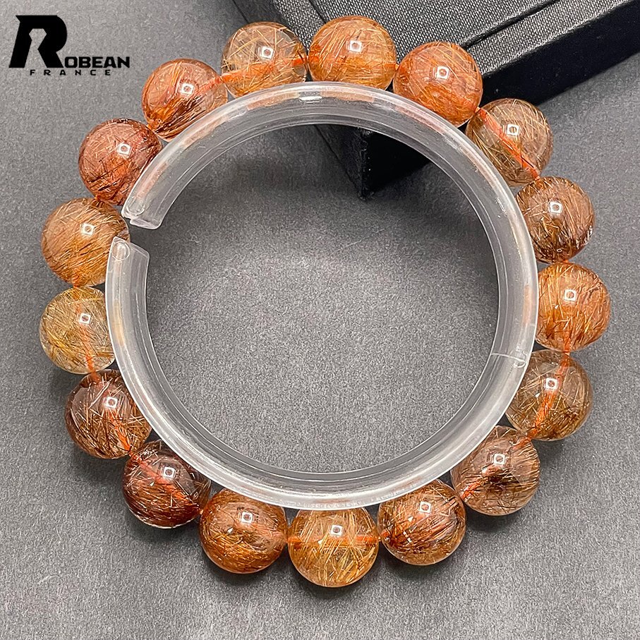 Dream color Made in EU List price 120, 000 yen★ROBEAN Brown Rutilated Quartz★ Bracelet Power Stone Natural Stone Beautiful Money Luck Amulet 12.4-12.7mm Z329018, beadwork, beads, natural stone, semi-precious stones