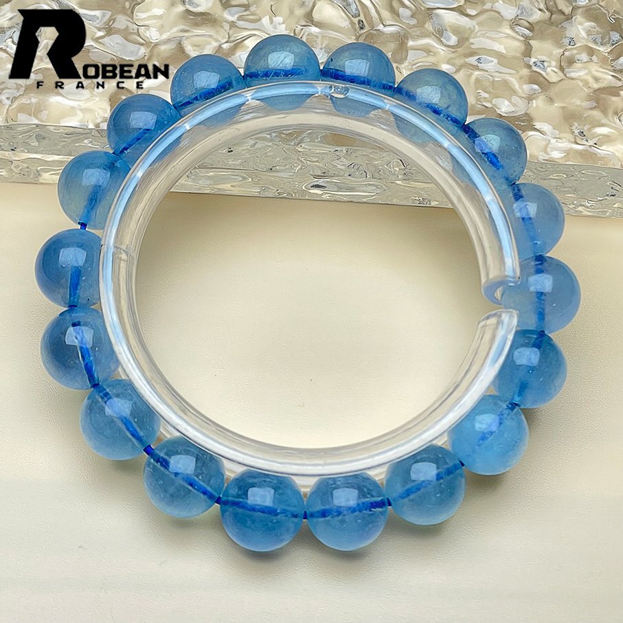 High quality EU made Regular price 50, 000 yen★ROBEAN･Blue green aquamarine★Power stone bracelet Natural stone Raw stone Beautiful amulet 11.4-11.8mm 1008J340, beadwork, beads, natural stone, semi-precious stones