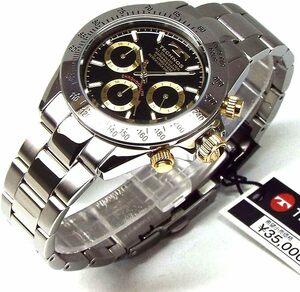 TECHNOS テクノス メンズ腕時計 クロノグラフ ブラック×ゴールドダイヤル 工具ブレスセット TSM401LB￥38500