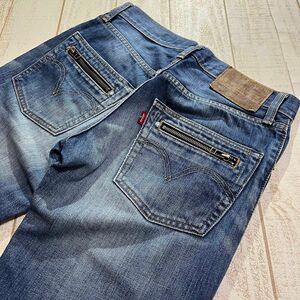 【Levi's】 リーバイス 502 ストレートデニムパンツ 28インチ ブルー ジップデザイン ヴィンテージ加工