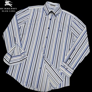 バーバリーブラックレーベル■マルチカラーストライプ ホース刺繍 2(M) ドゥエボットーニ 長袖BDシャツ BURBERRY BLACK LABEL