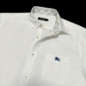 バーバリーブラックレーベル■ノバチェック使い ホース刺繍 3(L) 白 オックスフォード 長袖BDシャツ BURBERRY BLACK LABEL■の画像2