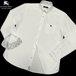 バーバリーブラックレーベル■ノバチェック使い ホース刺繍 3(L) 白 オックスフォード 長袖BDシャツ BURBERRY BLACK LABEL■の画像1