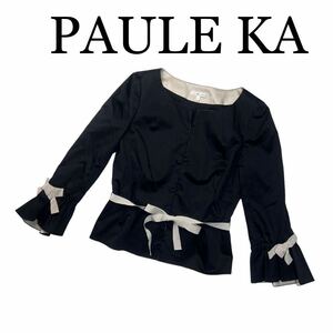 PAULE ポールカ ノーカラージャケット ベルト紐付き 黒 ブラック サイズ38