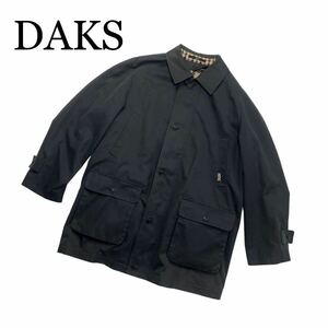 DAKS ダックス コート L ライナー付き 取り外し可能フード ブラック系 チェック