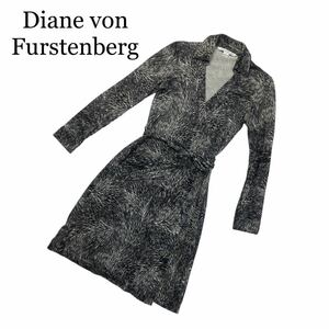 Diane von Furstenberg ダイアンフォンファステンバーグ ラップドレス ラップワンピース 黒 サイズ4 総柄　1円スタート